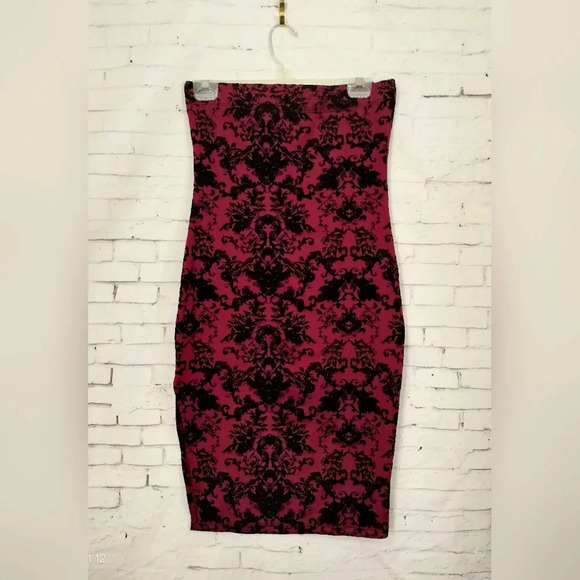 A'GACI size Medium Merlot Black Velvet Elastic Waist Skirt Bodycon Dress Grunge - Picture 1 of 11